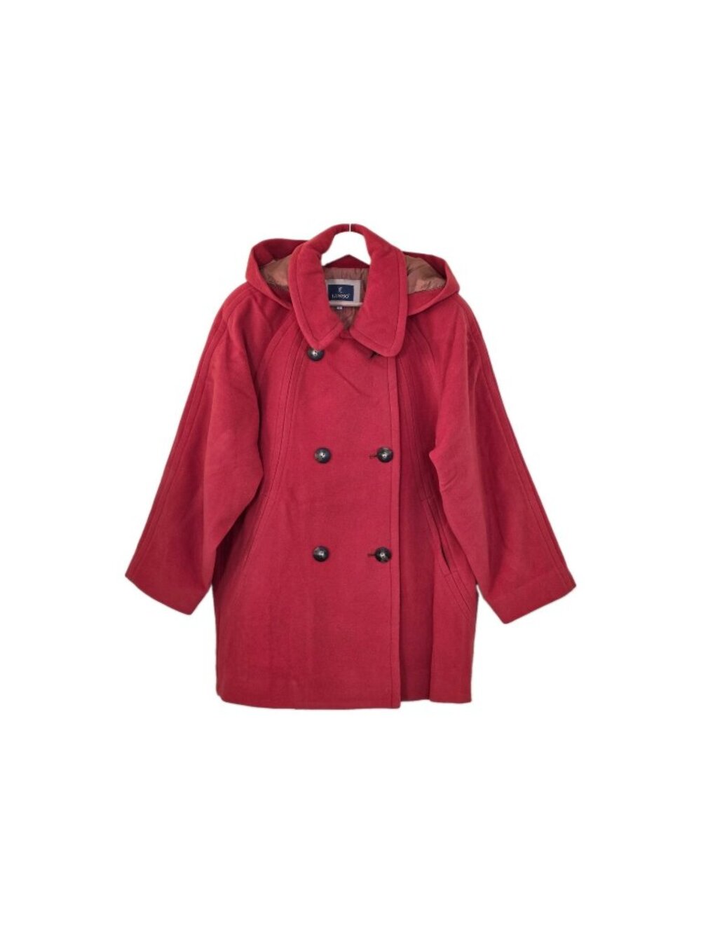 VTG Lusso Pontetorto Cashmere Virgin Wool Coat L Red Double Breasted Hooded NOS